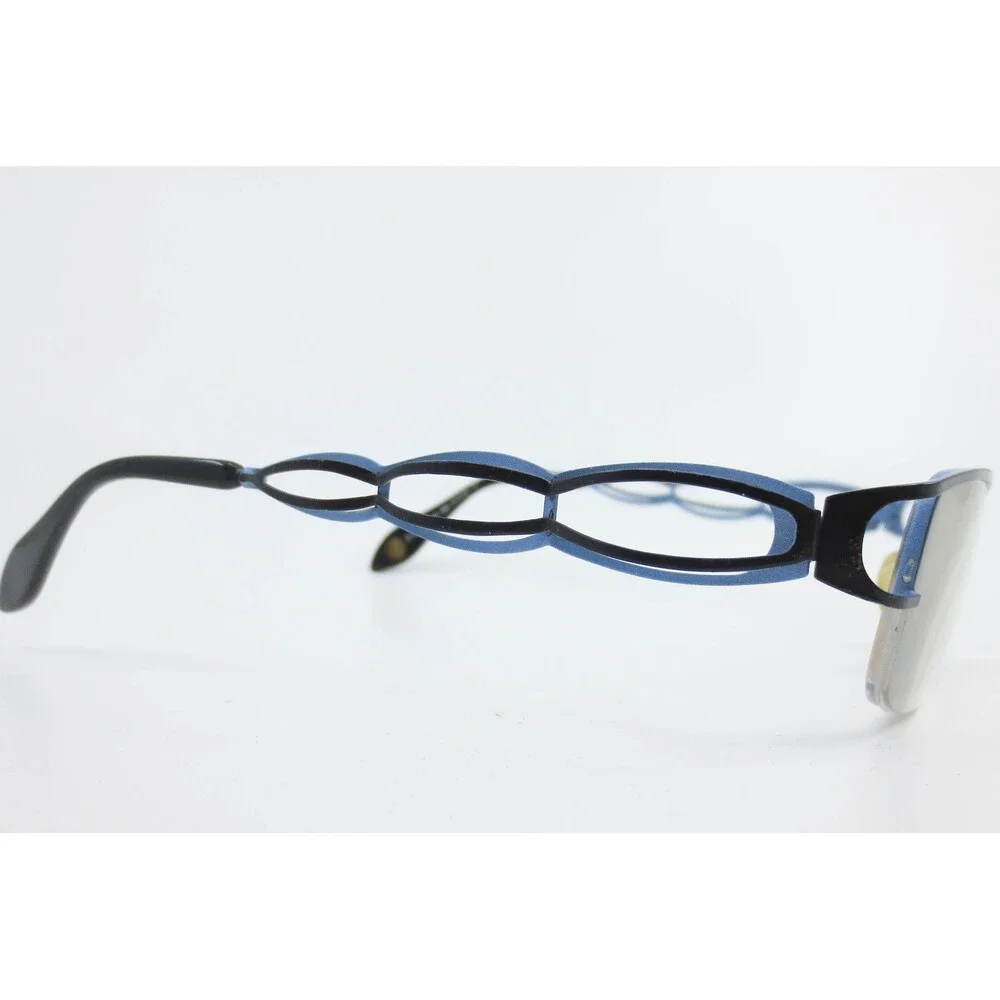 Fysh UK 3432 564 Black Blue Rectangular Semi Rimless Eyeglasses Frames 51-19-135